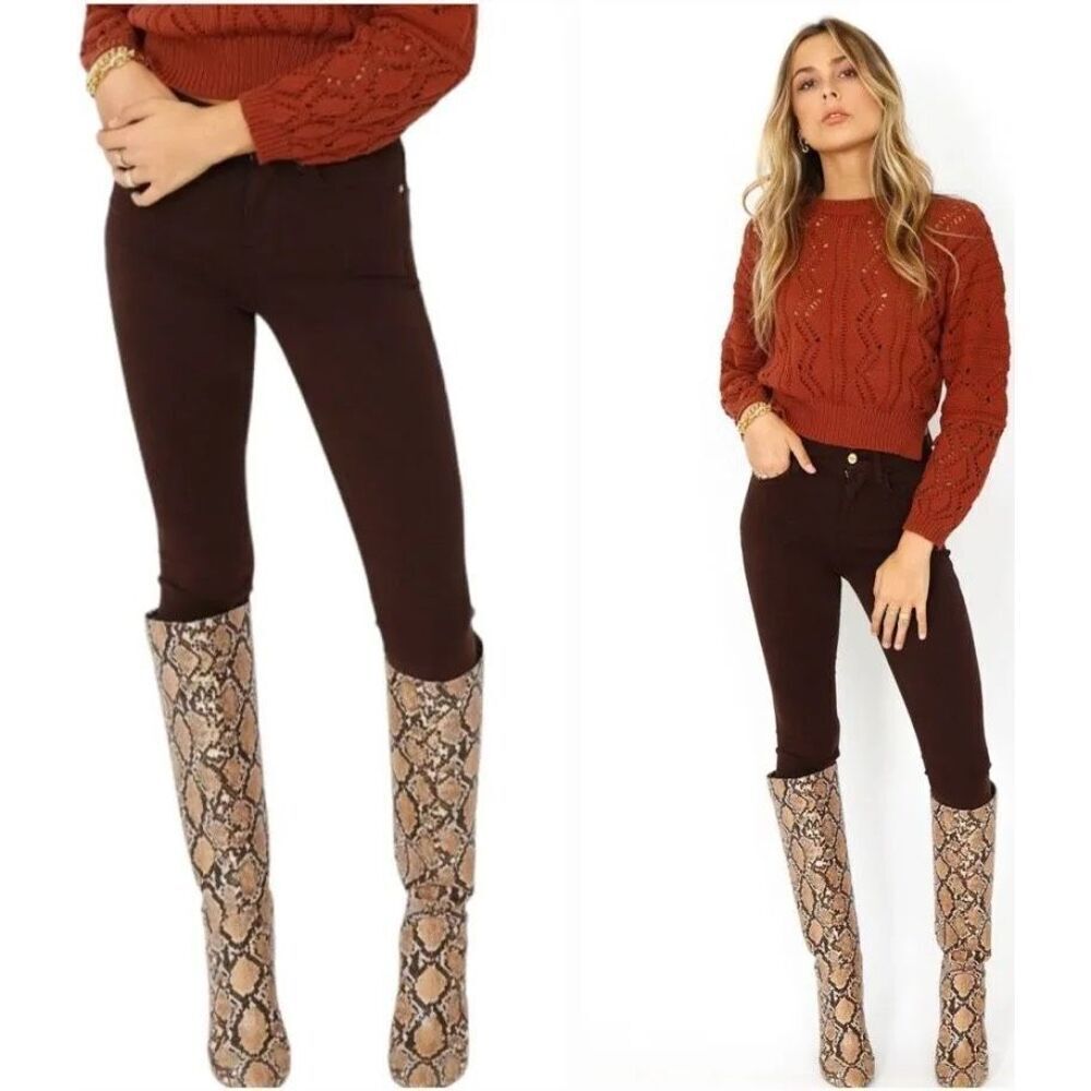 Skinny FRAME Brown Le High Rise Skinny Cropped Jeans Size 31